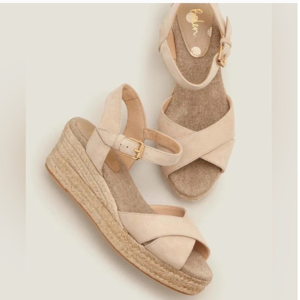 Boden Suede Espadrille Wedge Sandals Beige Platform Ankle Strap Size 40‎ (US 9)